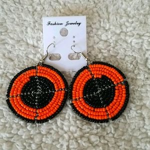 Beaded Earrings, Orange and Black colored Earrings